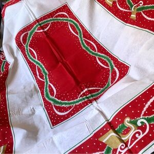 Christmas Sleigh rectangle tablecloth 66" x 84" crisp white red gold